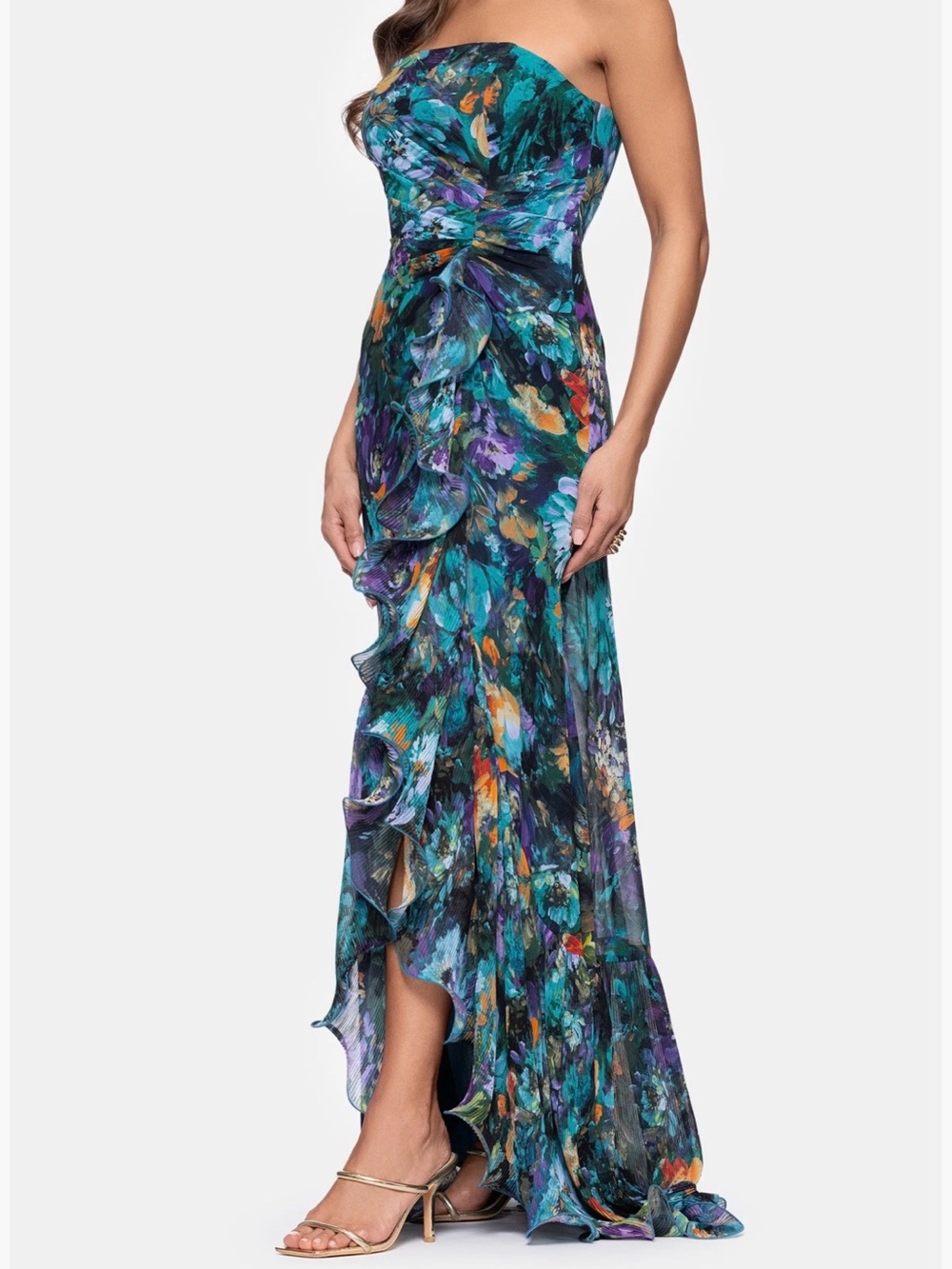 Xscape Strapless Mermaid Floral Ruffle Gown Maxi Dress NWT 14W - Picture 3 of 13